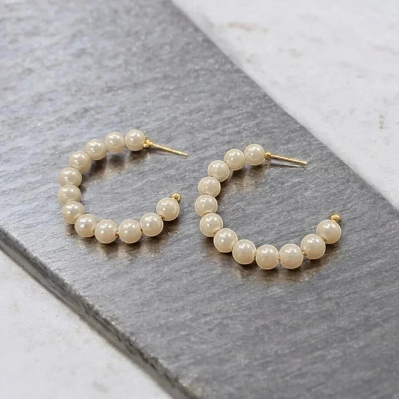 Blossom Boutique Jewelry - Gold Plated Faux Pearl Hoop Earrings
